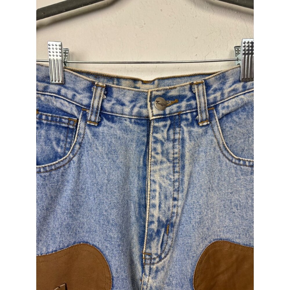 Vintage Traffic 5/6 High-Waisted Mom Denim Jeans With Vegan Leather Accents West - Picture 2 of 9